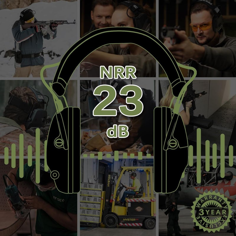 PROHEAR 2 Pack Electronic Ear Protections for Shooting with 4X Sound Amplification, Gun Range Hearing Protection Muffs, NRR 23dB Noise Reduction Headphones for Hunting, Black and Green - Image 3
